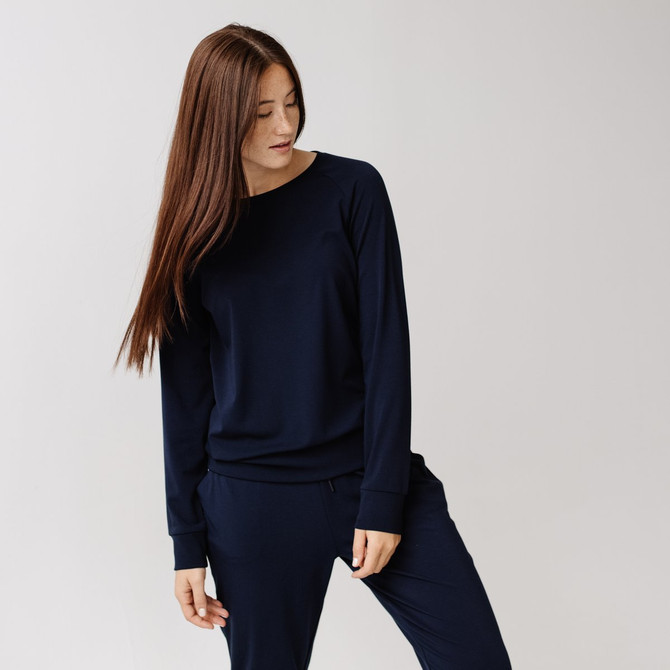 Cozy Earth Women's Ultra-Soft Bamboo Pullover Crew - Navy
