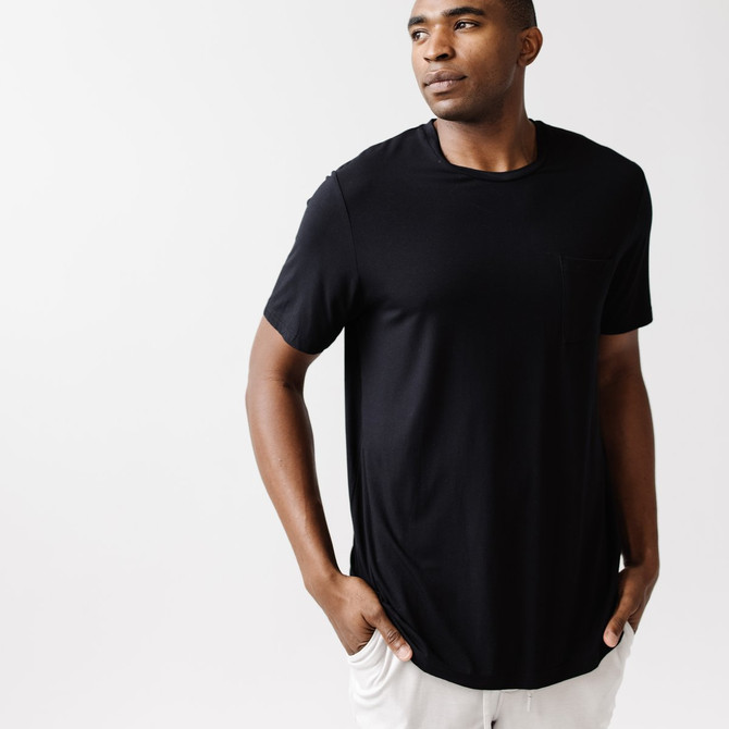 Cozy Earth Men's Stretch-Knit Bamboo Lounge Tee - Black
