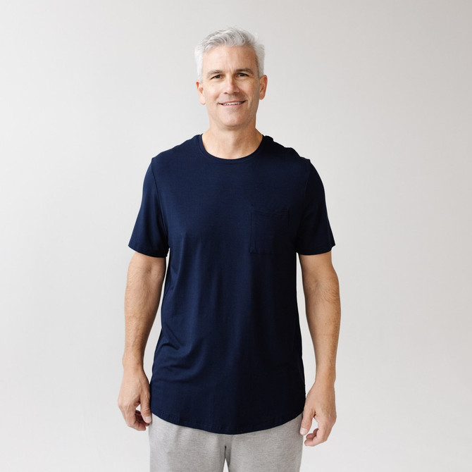 Cozy Earth Men's Stretch-Knit Bamboo Lounge Tee - Navy