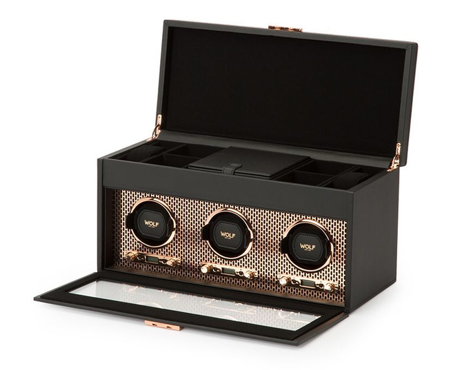 Wolf - Axis Triple Watch Winder with Storage in Copper (469416)