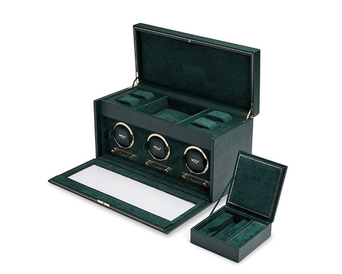 Wolf - British Racing Triple Watch Winder with Storage in Green (792341)