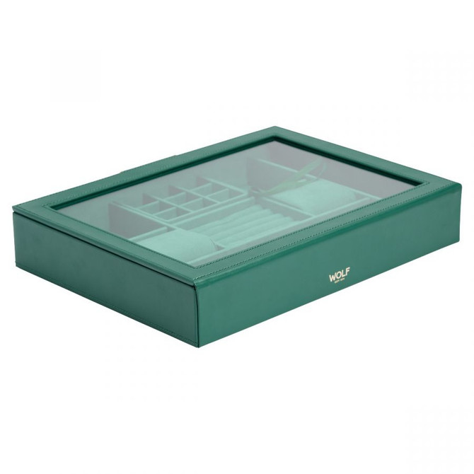 WOLF SOPHIA JEWELRY BOX W/ WINDOW FOREST GREEN