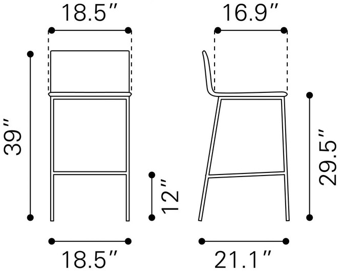 Zuo Modern Marina Barstool White Dimensions