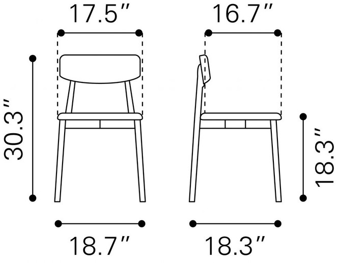 Zuo Modern Newman Dining Chair Walnut & Blue Dimensions