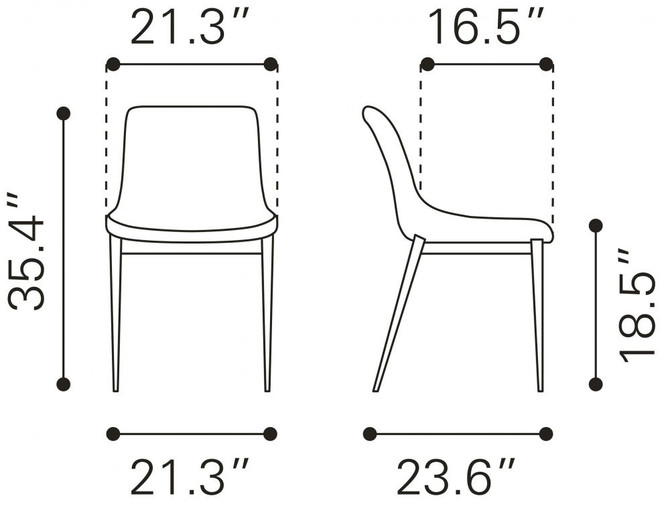 Zuo Modern Magnus Dining Chair White & Walnut Dimensions