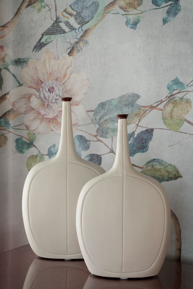 Vence Medium Vase, Blanc De Chine and Dark Amber