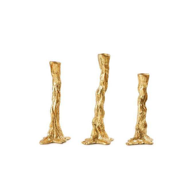 Branch Set of 3 Candlesticks, Gold Leaf