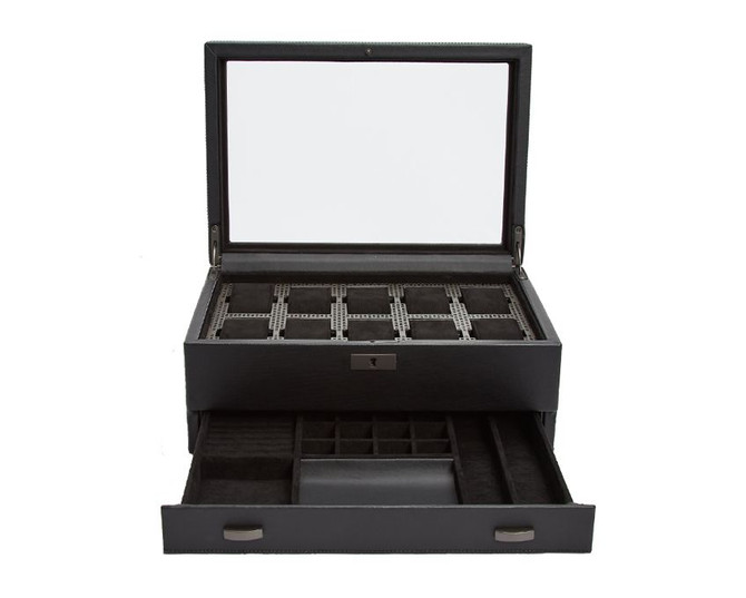 Wolf - Axis 10 Piece Watch Box with Drawer in Powder Coat (488203)