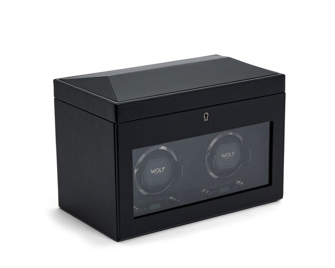 Wolf - British Racing Double Watch WInder with Storage in Black (792202)