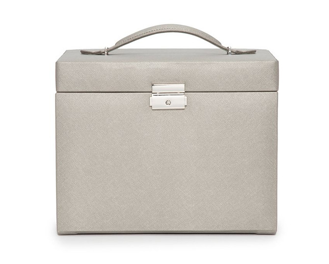 Wolf - Heritage Medium Jewelry Box in Pewter Saffiano (280134)