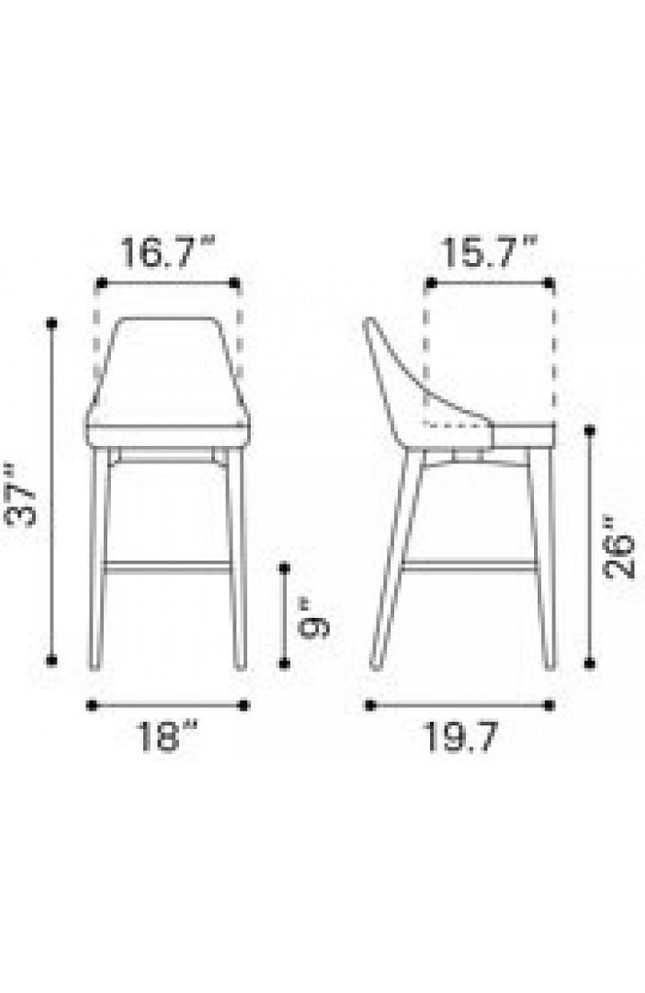 Zuo Modern Moor Counter Chair Dark Gray Dimensions