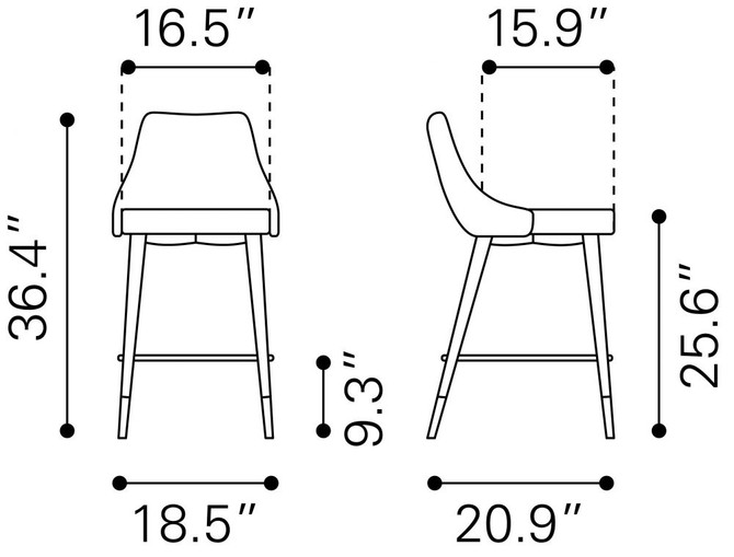 Zuo Modern Piccolo Counter Chair Gray Velvet Dimensions