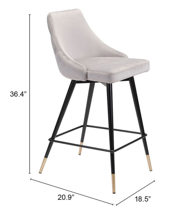 Zuo Modern Piccolo Counter Chair Gray Velvet Dimensions