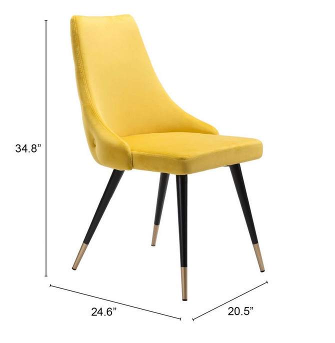Zuo Modern Piccolo Dining Chair Yellow Velvet Dimensions
