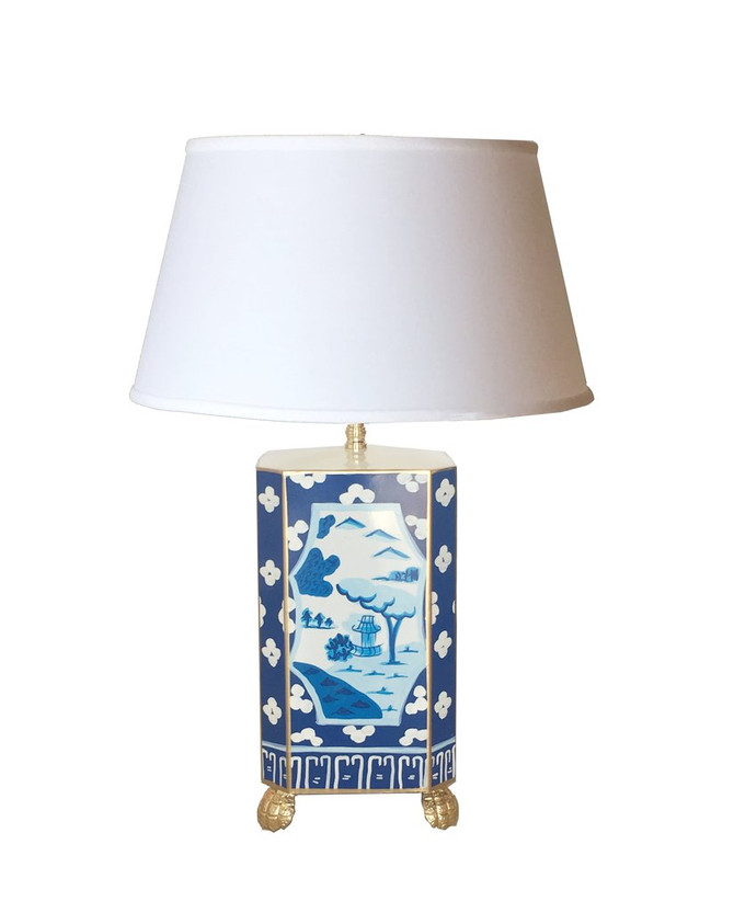 Canton in Blue Lamp with White Shade