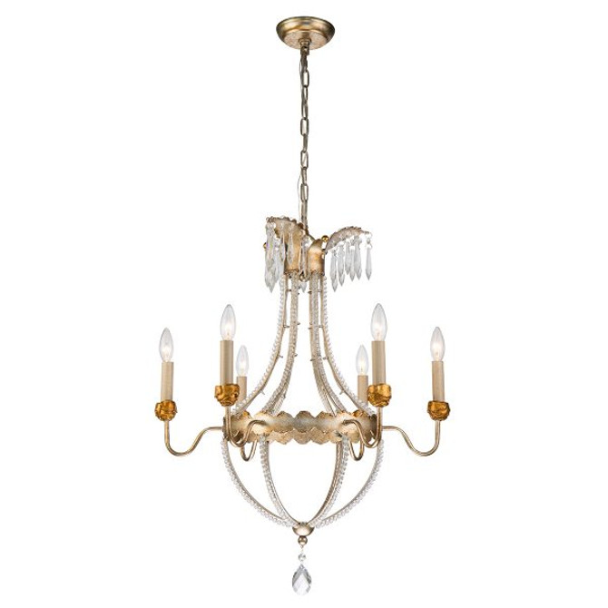 Framburg, Louis 6 Light Distressed Gold and Silver Chandelier CH1035-6
