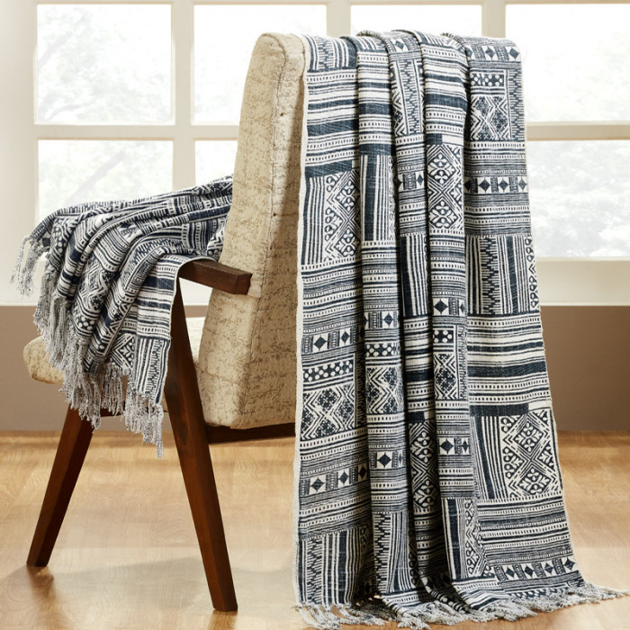 Print Patchwork Throw in Blue by India's Heritage