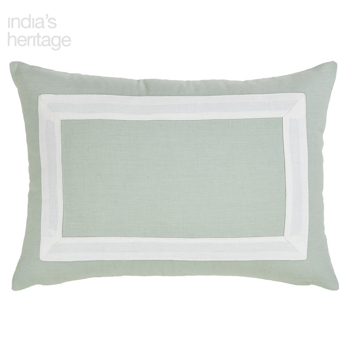 Ellora Casa by India's Heritage Amalfi Rectangle Linen Border 14" Pillow in Mosaic Blue