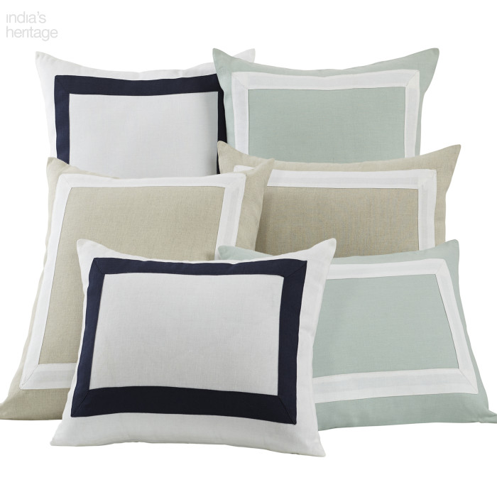 Ellora Casa by India's Heritage Amalfi Rectangle Linen Border 14" Pillow in Mosaic Blue