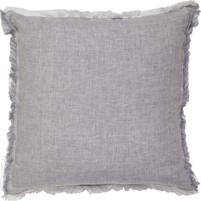 Ellora Casa by India's Heritage Solid Linen Fringe Pillow in Light Grey