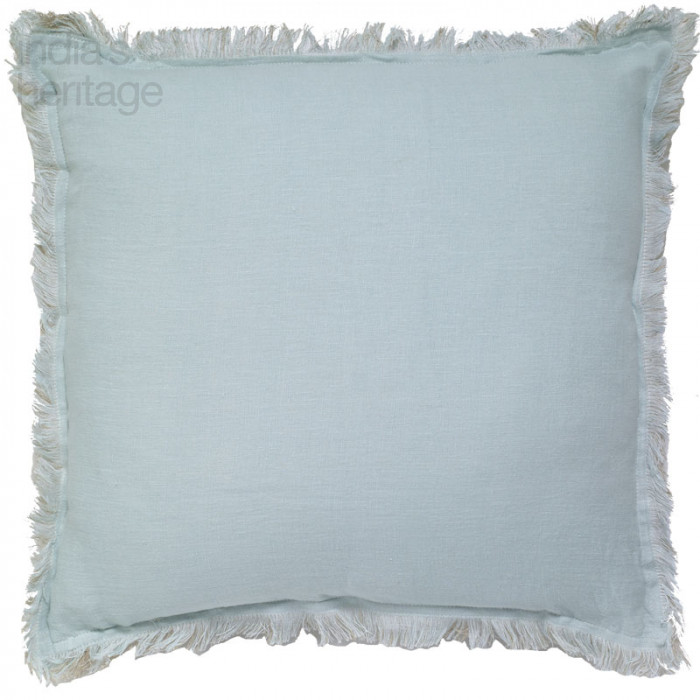 Ellora Casa by India's Heritage Solid Linen Fringe Pillow in Duck Egg