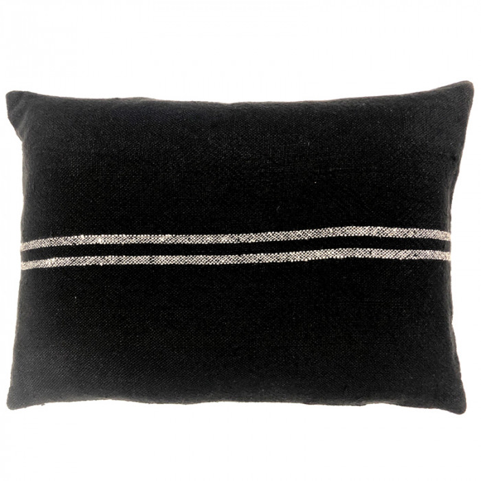 Ellora Casa by India's Heritage Striped Linen 14" x 20" Pillow in Black