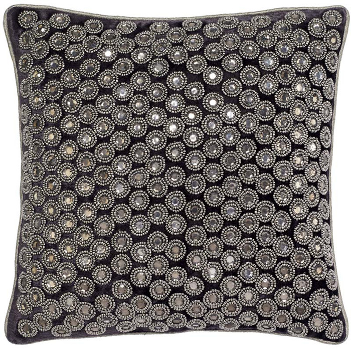 Ellora Casa by India's Heritage Sterling Velvet Crystal 12" Pillow in Grey