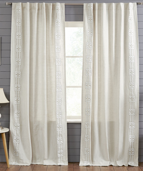 Hannah Geometric Border Curtain in Natural Taupe by Ellora Casa by India's Heritage