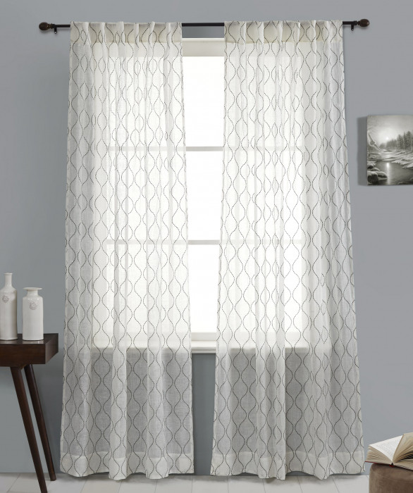 Cascade Embroidered Linen Sheer Curtain in Ivory by India's Heritage