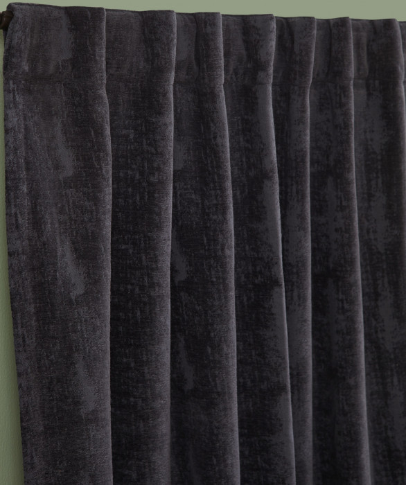 Distressed Velvet Curtain in Black by Ellora Casa by India's Heritage