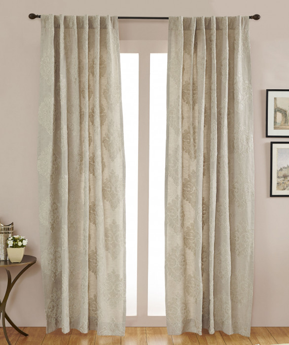 Empress Damask Style Curtain in Natural by Ellora Casa by India's Heritage