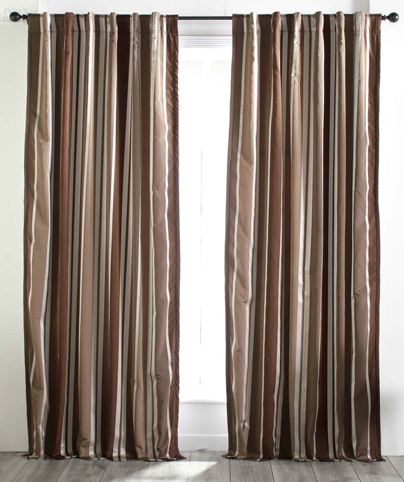 Emory Striped Faux Silk Curtain in Cocoa Brown by Ellora Casa by India's Heritage