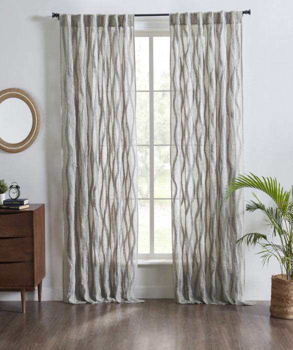 Fraying Linen Textured Sheer Curtain in Grey by Ellora Casa by India's Heritage