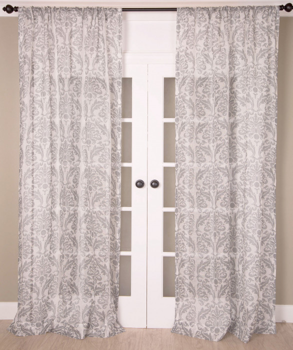 Accent Metallic Linen Print Curtain in Grey by Ellora Casa by India's Heritage