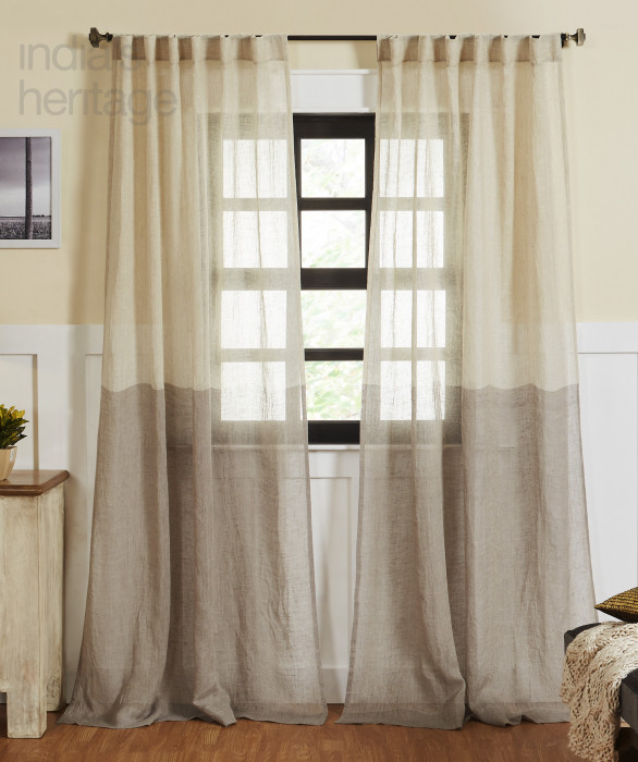 Atlantic Modern Two-Tone Sheer Curtain in Ivory Grey by Ellora Casa by India's Heritage