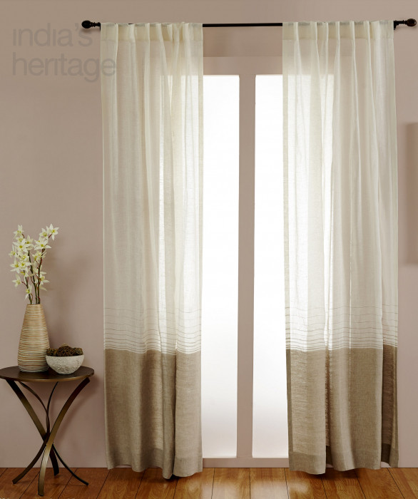 Retro Linen Sheer in Ivory by Ellora Casa by India's Heritage