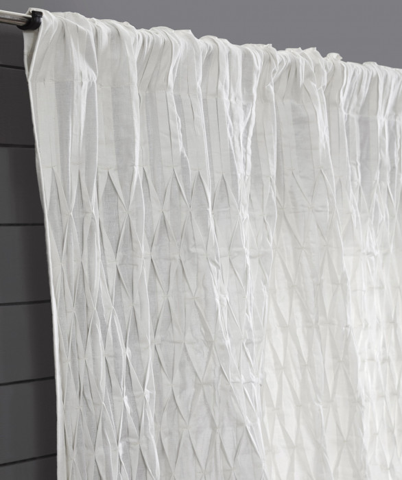 Smocking Stitch Linen Curtain in White by Ellora Casa by India's Heritage
