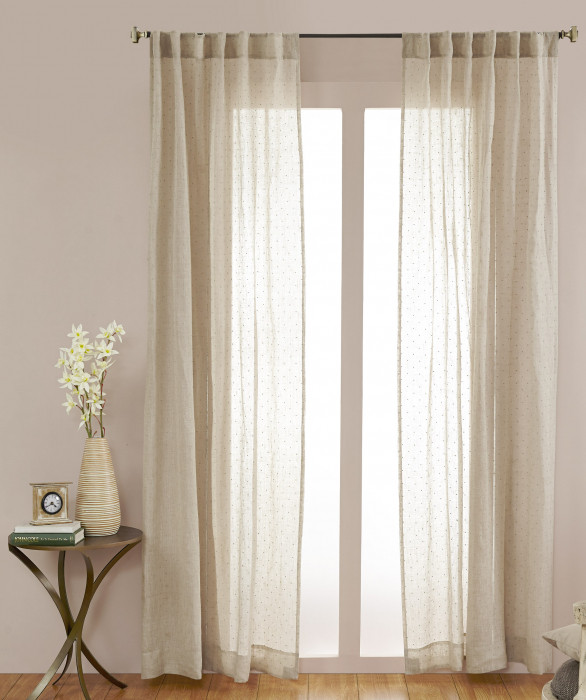 Swiss Dot Linen Sheer Curtain in Natural by Ellora Casa by India's Heritage