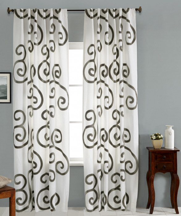 Swoon Swirl Curtain in White by Ellora Casa by India's Heritage