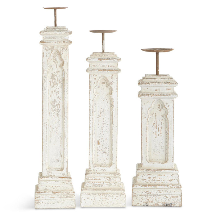 Set of 3 Whitewashed Architectural Candleholders with Square Base by K&K Interiors