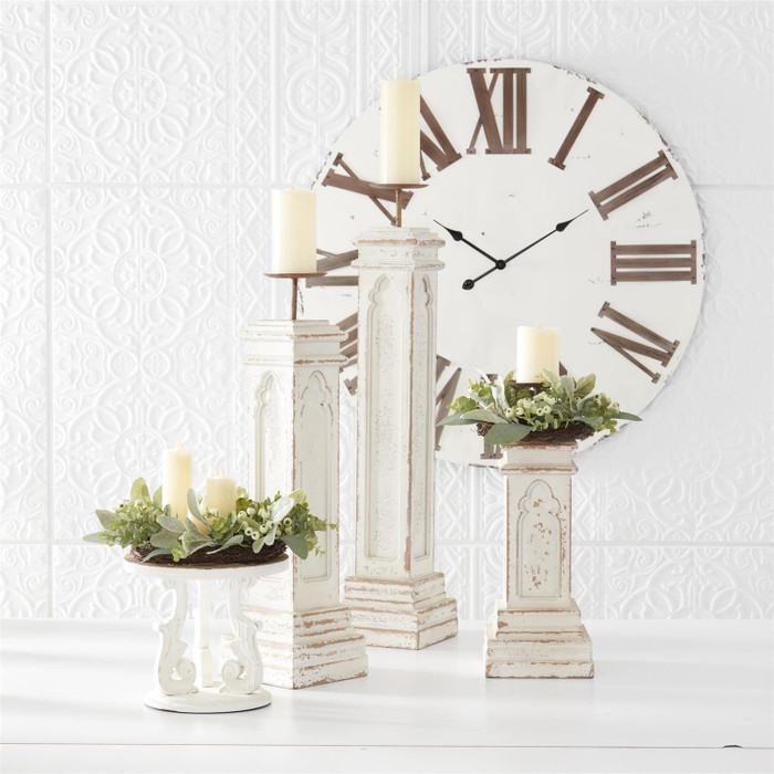 K&K Interiors Set of 3 Whitewashed Architectural Candleholders