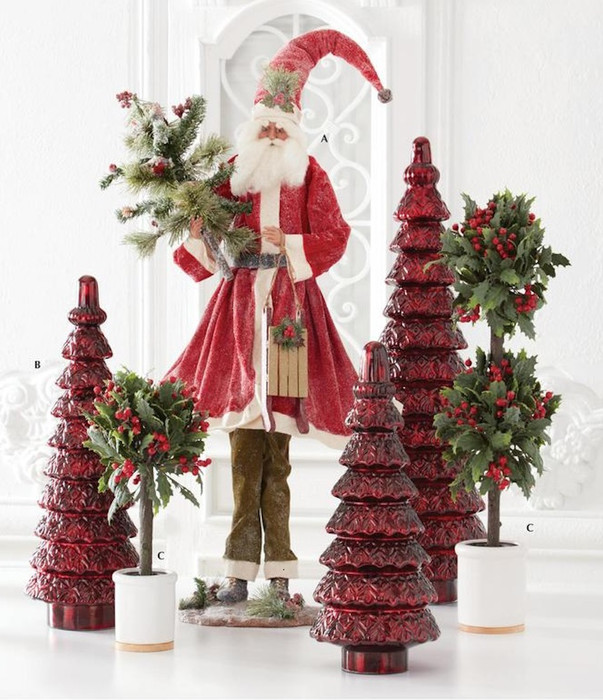 K&K Interiors Vintage Santa with Tree & Sled