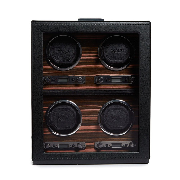 WOLF Macassar 4 Piece Watch Winder in Black