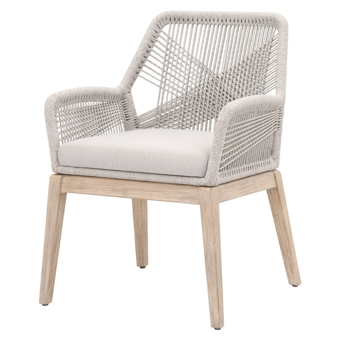 Essentials For Living - Loom Dining Arm Chair in Taupe & White Flat Rope, Performance Pumice, Natural Gray Mahogany (Set of 2)