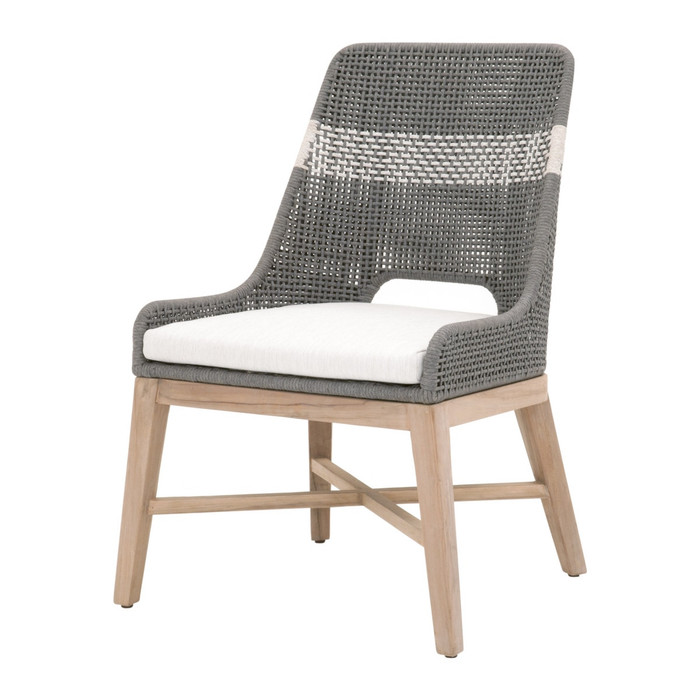 Essentials For Living - Tapestry Outdoor Dining Chair in Dove Flat Rope, White Speckle Stripe, Performance White Speckle, Gray Teak