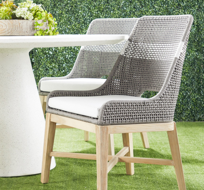 Essentials For Living - Tapestry Outdoor Dining Chair in Dove Flat Rope, White Speckle Stripe, Performance White Speckle, Gray Teak