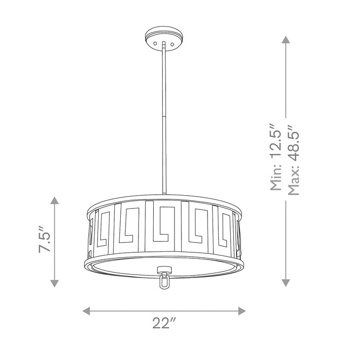 Lemuria 3 Light Duo-Mount Large Pendant - Lacquered Black, White Shade By Lucas + McKearn