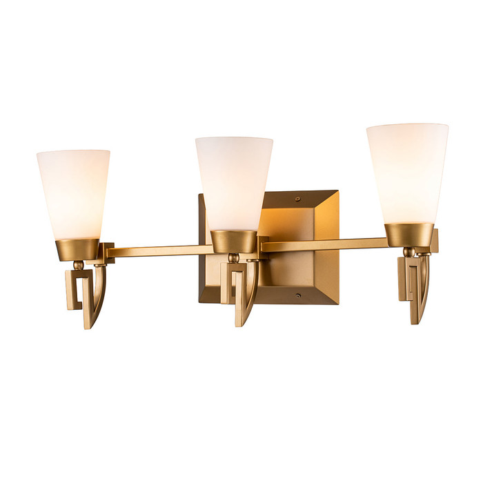 Lemuria 3 Light Bath Bar in Lacquered Gold By Lucas + McKearn