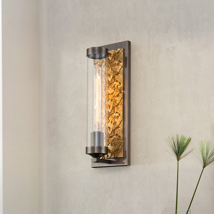 Elysian 1 LT Sconce in Dark Bronze & Gold Leaf By Lucas + McKearn
