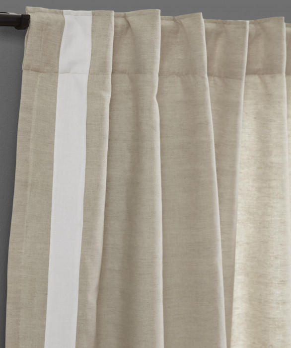 Amalfi Bordered Linen Cotton Curtain in Natural White by Ellora Casa by India's Heritage